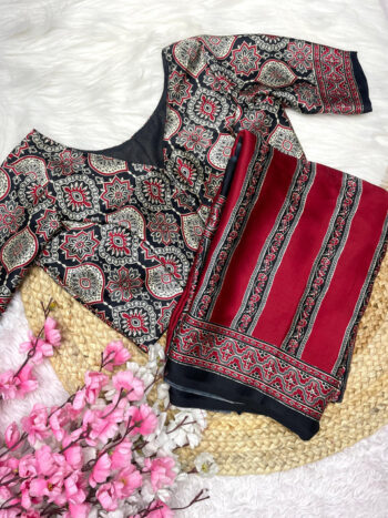 Ajarak Pure Semi Soft Saree With Stitched Blouse budget 🌟